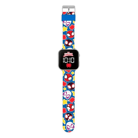Marvel Spidey Amazing Friends kids LED watch with colourful character print strap and silver buckle fastening