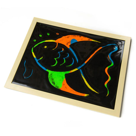 Finished colourful fish design on Marvin’s reusable drawing board – Ireland
