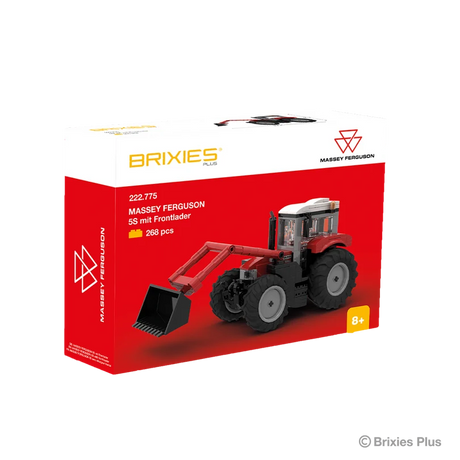 BRIXIES Plus Massey Ferguson 5S with Front Loader building set in its red and white retail box with the completed tractor pictured on the front