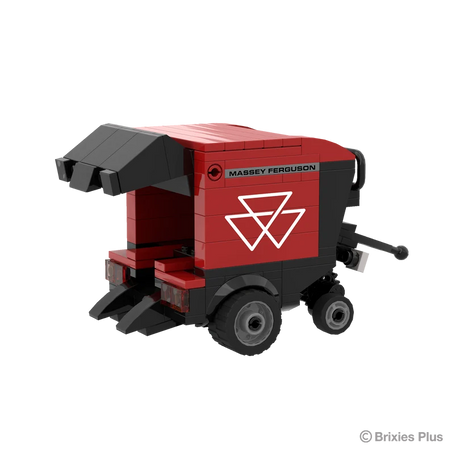 BRIXIES Plus Massey Ferguson RB F round baler with the rear chamber opened, exposing the internal red and black baler components