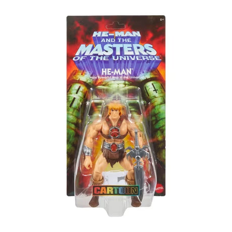Masters of the Universe He-Man action figure in blister packaging with Cartoon Collection badge