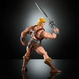 Masters of the Universe He-Man action figure shown from rear side view holding Power Sword 