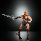 Masters of the Universe He-Man action figure posed with Power Sword extended to the side