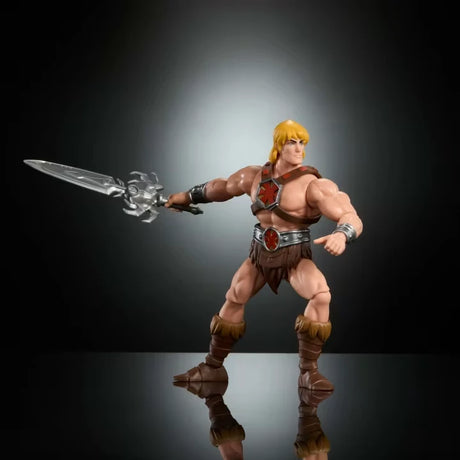 Masters of the Universe He-Man action figure posed with Power Sword extended to the side