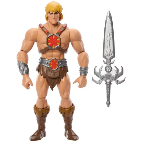 Masters of the Universe He-Man action figure shown front facing with Power Sword accessory