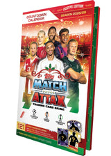 UCC Match Attax 2025 26 Advent Calendar box shown upright with festive red and green design and football player graphics.