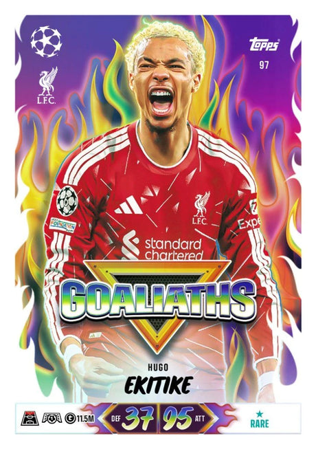 Topps Match Attax 2026/27 Hugo Ekitike Goliaths Liverpool FC card with purple flame design