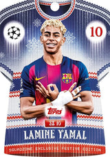 Match Attax Festive Squadzone Lamine Yamal card with winter themed background and illustrated player artwork.