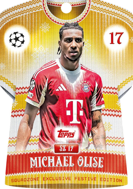 Match Attax Festive Squadzone Michael Olise card featuring holiday themed graphics and player illustration.