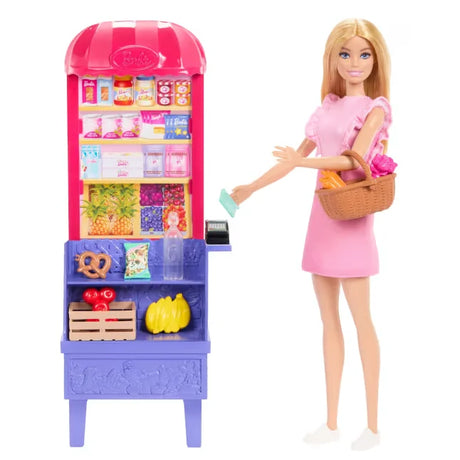 Barbie doll at purple food stand with grocery basket and scanner – Ireland