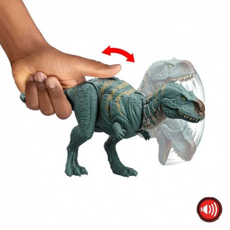 Majungasaurus dinosaur toy with roaring head action shown in play – Ireland
