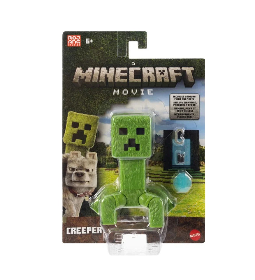 Minecraft Movie Creeper figure in retail packaging with diamond and flint accessories – Ireland