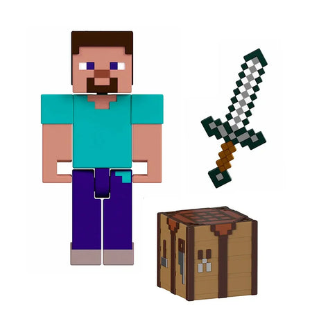 Minecraft Steve action figure standing with arms down beside sword and crafting table – Ireland