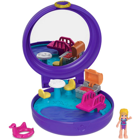 Open Polly Pocket Clip & Comb Pool Compact showing mirror and pool playset – Ireland