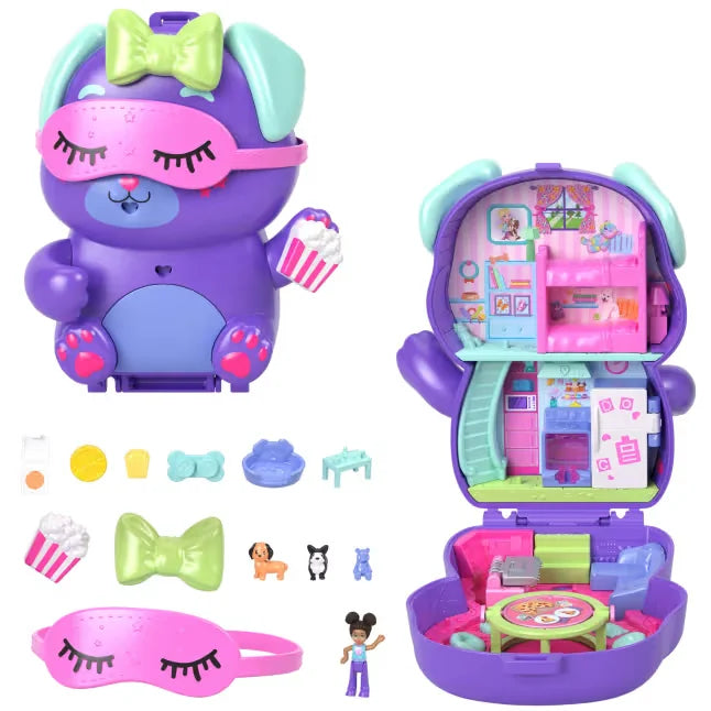 Open Polly Pocket Sleepover Puppy Compact Playset with doll, pets, and interior – Ireland