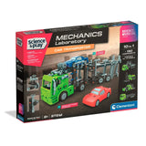 Front straight view of the Science Museum Mechanics Car Transporter STEM set box displaying truck and cars graphics in Ireland