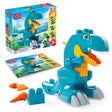 MEGA BLOKS Build & Chomp Dinosaur box, instruction booklet, blue dinosaur build and loose orange and blue blocks.