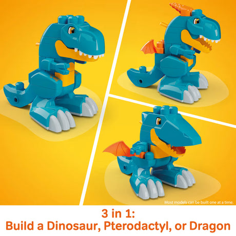 MEGA BLOKS Build & Chomp Dinosaur, pterodactyl and dragon block builds shown together.