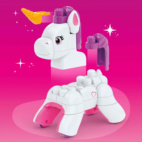 MEGA BLOKS unicorn with removable golden horn, purple mane and pink feet