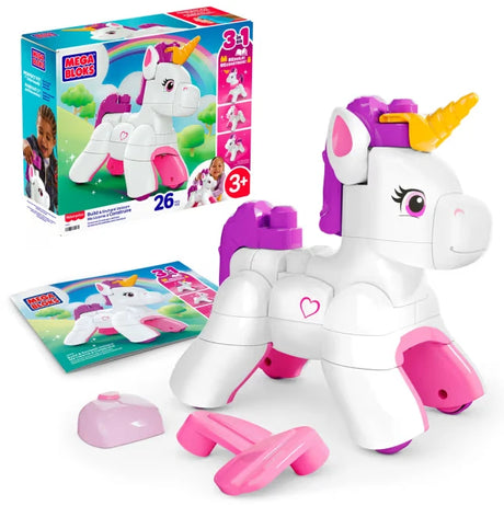 MEGA BLOKS Build & Enchant Unicorn with packaging, instructions and 26 building pieces