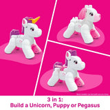 MEGA BLOKS Build & Enchant Unicorn shown as a unicorn, puppy and Pegasus