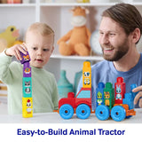 MEGA BLOKS Build & Match Animal Tractor with child stacking blocks and adult beside tractor