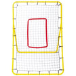 Front view of a mega rebounder hurling skills net with a rectangular frame, taut mesh netting and a clearly marked central target area
