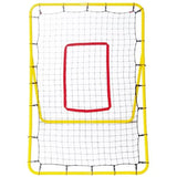 Front view of a mega rebounder hurling skills net with a rectangular frame, taut mesh netting and a clearly marked central target area