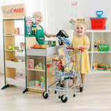 Kids using Melissa and Doug Fresh Mart grocery set with cart and checkout – Ireland
