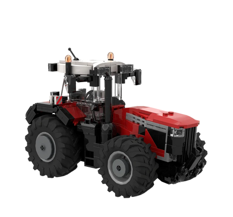 Massey Ferguson 9S BRIXIES model viewed from the front right showing the bonnet, front wheel, cab and black front linkage