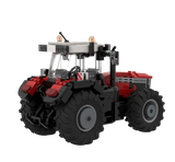Rear left view of the BRIXIES Plus Massey Ferguson 9S showing the cab, rear linkage, large rear wheel and red rear bodywork