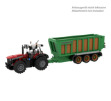 BRIXIES Plus Massey Ferguson 9S connected to a green Joskin trailer to demonstrate attachment compatibility, with the trailer not included