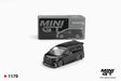 Mini GT Toyota Alphard 40 KUHL Black diecast model with lowered bodywork, silver multi spoke wheels and large front grille, displayed in front of its MINI GT collector box. LHD version shown.