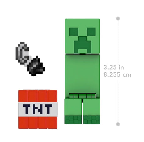 Minecraft Creeper figure with accessories shown beside 3.25-inch scale guide – Ireland