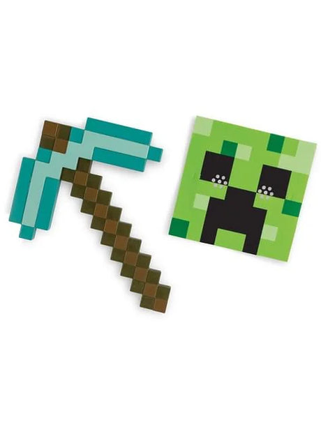 Minecraft Creeper mask and pixelated pickaxe on white background – Ireland
