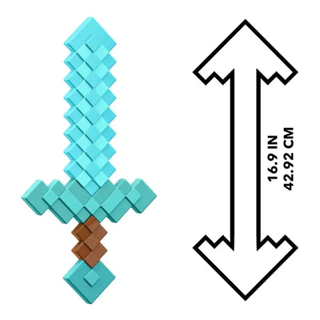 Minecraft Diamond Sword beside a size graphic showing 16.9 inches or 42.92 cm