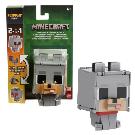 Minecraft Flippin’ Figs Wolf in retail packaging with Tamed Wolf face – Ireland