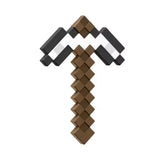 Minecraft Iron Pickaxe toy with brown pixelated handle and black and white pickaxe head
