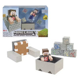 Minecraft Mayhem playset layout showing launcher, blocks, minecart and Steve figure – Ireland