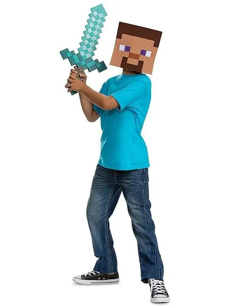 Child wearing Minecraft Steve mask and holding diamond sword – Ireland