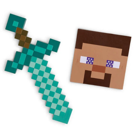 Minecraft Steve mask and diamond sword flat lay view – Ireland