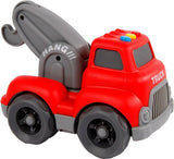 Mini Club red tow truck viewed from the front with raised grey towing hook