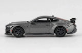 Mini GT Ford Mustang Dark Horse 2024 Carbonized Grey RHD side profile showing the Carbonized Grey body, black wheels and rear wing