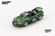 Mini GT James Bond Die Another Day Jaguar XKR green LHD prototype front three quarter view with raised boot lid and rear mounted gun