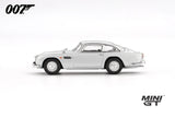 Mini GT James Bond Skyfall Aston Martin DB5 Battle Damaged RHD side profile with silver body