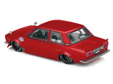 Mini GT x Kaido House Datsun 510 Street Nismo V3 rear three-quarter view showing the red metallic finish, lowered stance and rear detailing