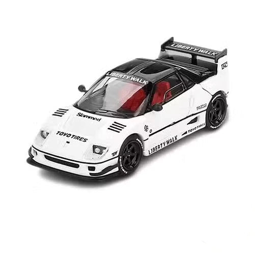 Mini GT Mazda AZ-1 Liberty Walk LB40 Tokyo Auto Salon 2024 front three-quarter view showing the white Liberty Walk body kit, black roof and rear wing