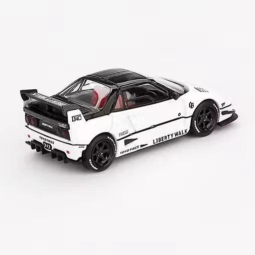 Mini GT Mazda AZ-1 Liberty Walk LB40 Tokyo Auto Salon 2024 rear three-quarter view showing the black roof, large rear wing and wide bodywork