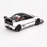 Mini GT Mazda AZ-1 Liberty Walk LB40 Tokyo Auto Salon 2024 rear three-quarter view showing the black roof, large rear wing and wide bodywork