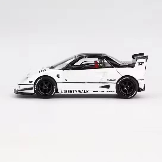Mini GT Mazda AZ-1 Liberty Walk LB40 Tokyo Auto Salon 2024 side profile showing the wide arches, black wheels and Liberty Walk graphics